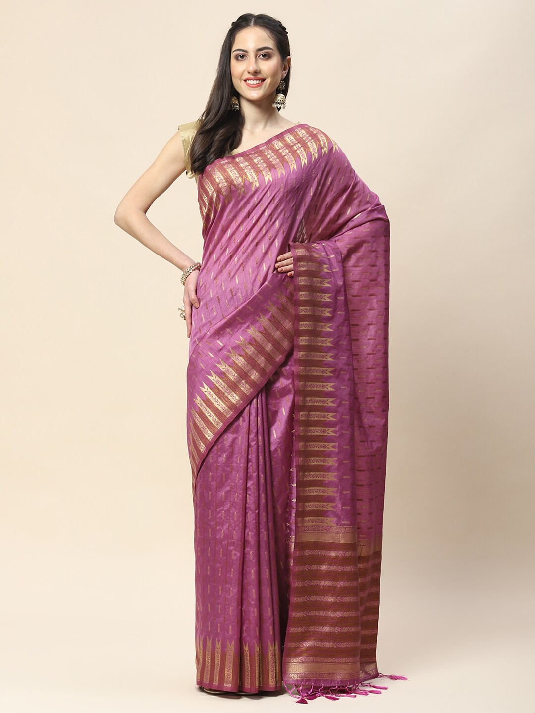 

Meena Bazaar Woven Design Zari Saree with Tassels, Lavender