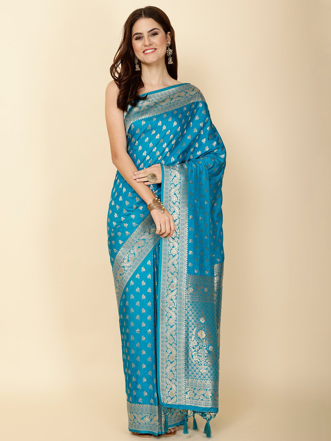 

Meena Bazaar Ethnic Motifs Woven Design Zari Art Silk Saree, Blue