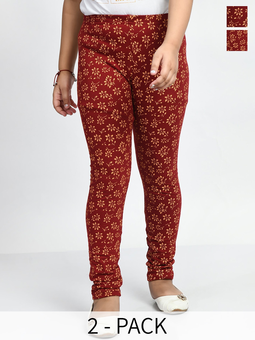 

BAESD Girls Pack Of 2 Printed Cotton Ankle-Length Leggings, Maroon