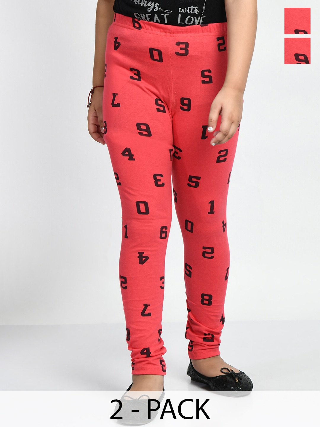

BAESD Girls Pack Of 2 Printed Cotton Ankle Length Leggings, Coral