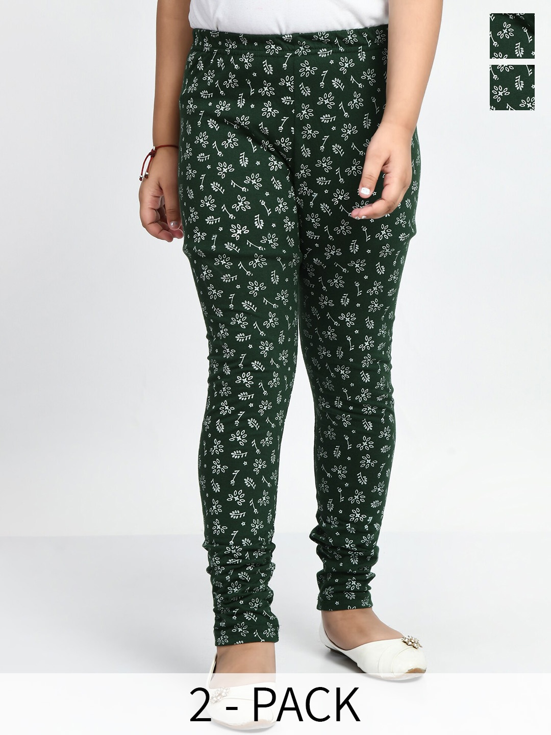 

BAESD Girls Pack Of 2 Printed Ankle-Length Leggings, Green