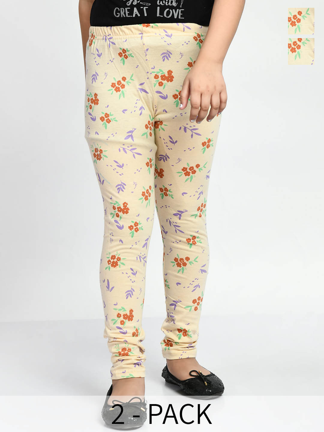 

BAESD Girls Pack Of 2 Printed Ankle-Length Leggings, Peach