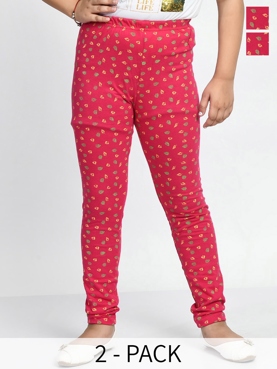 

BAESD Girls Pack Of 2 Printed Cotton Ankle Length Cotton Leggings, Magenta