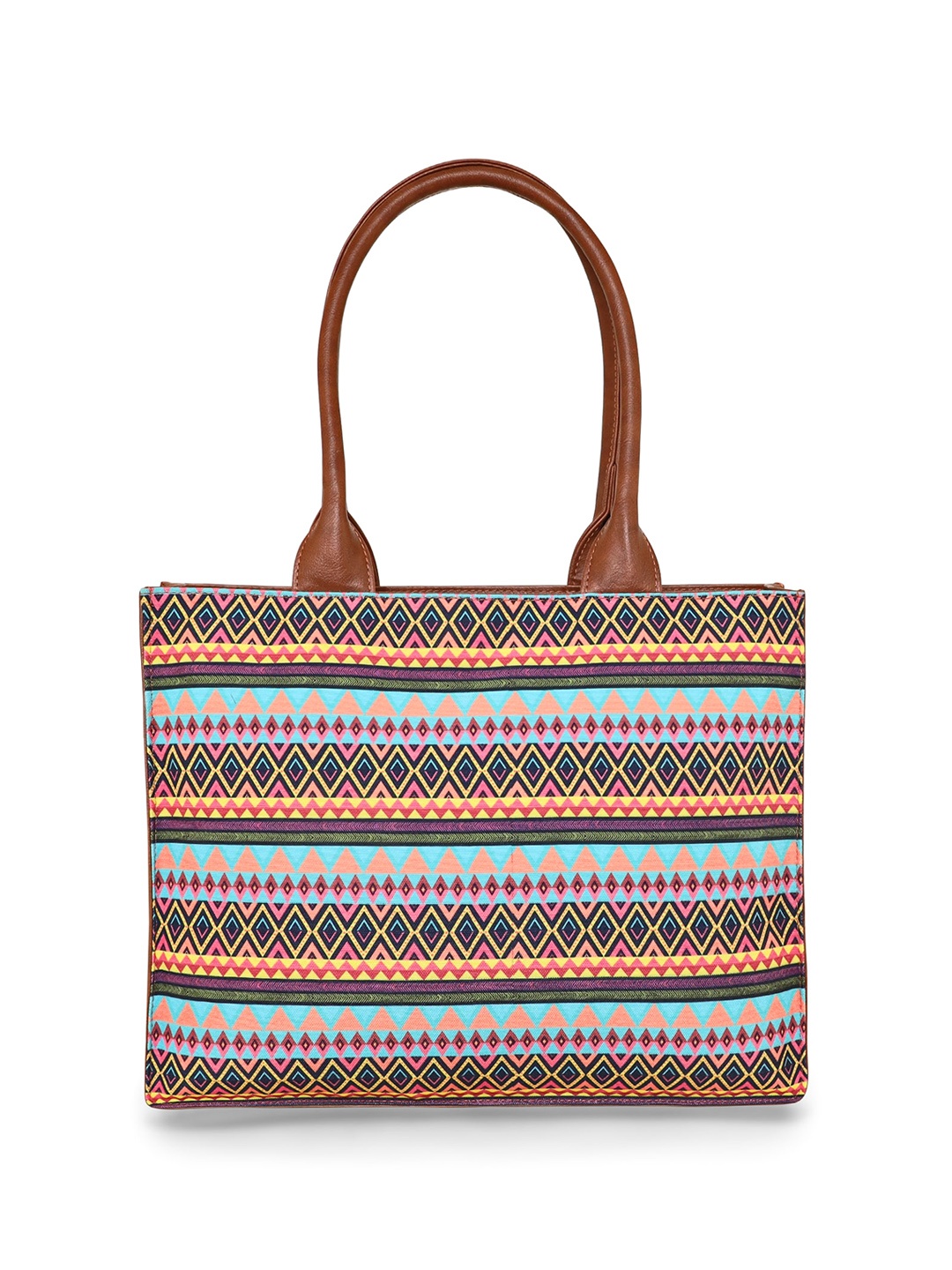 

Sabhyata Geometric Shopper Tote Bag with Cut Work, Multi