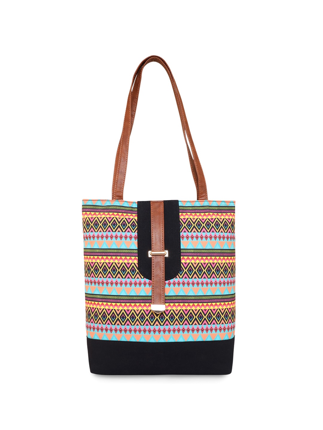 

Sabhyata Geometric Printed Shopper Tote Bag with Cut Work, Multi
