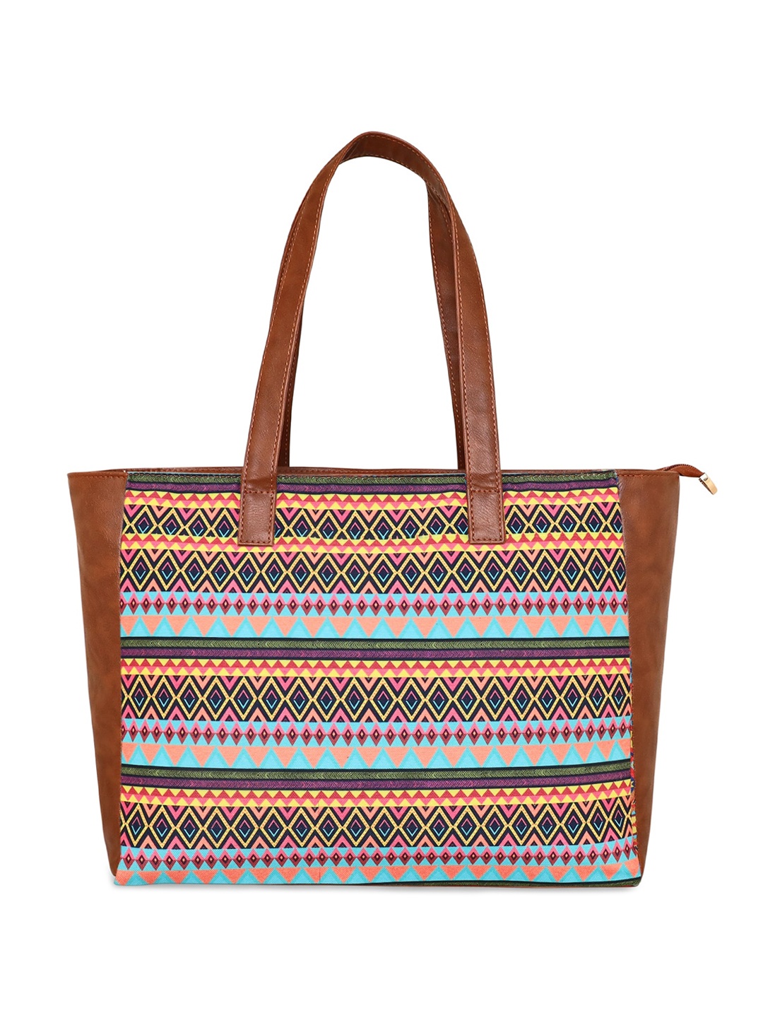 

Sabhyata Geometric Printed Shopper Tote Bag with Cut Work, Multi