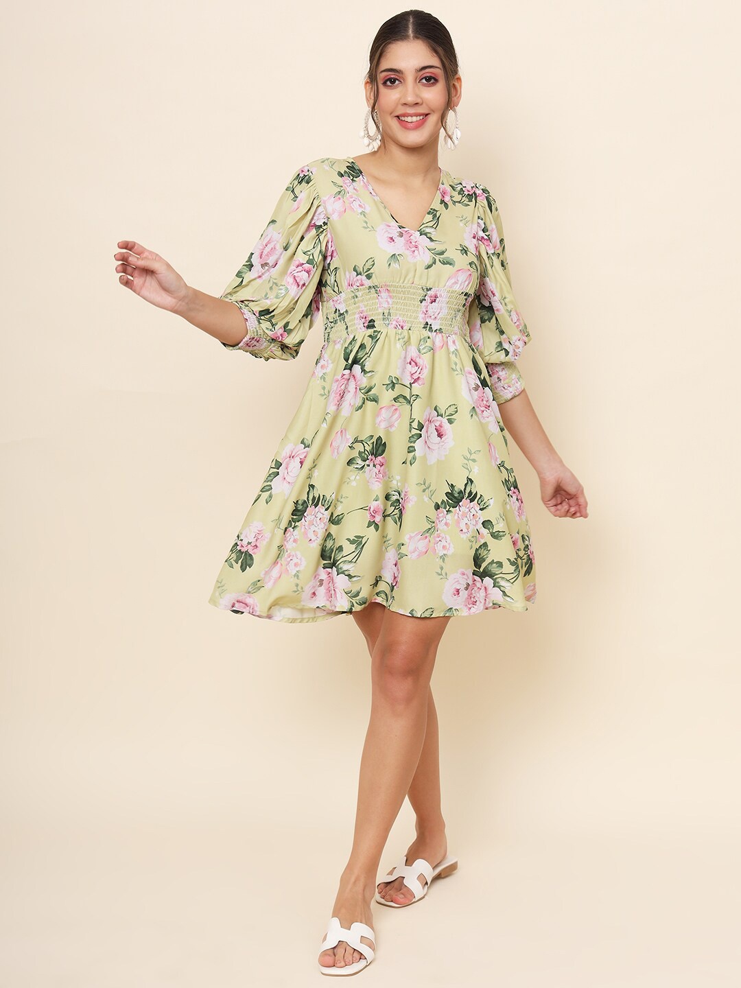 

Kiwie Floral Print Georgette Dress, Yellow