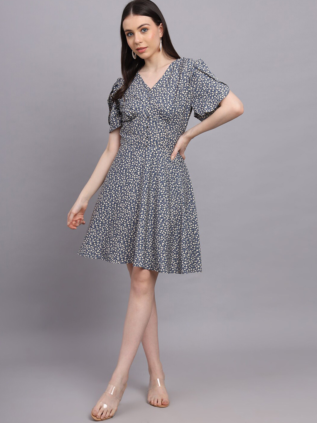 

Kiwie Animal Print Crepe Fit & Flare Dress, Grey