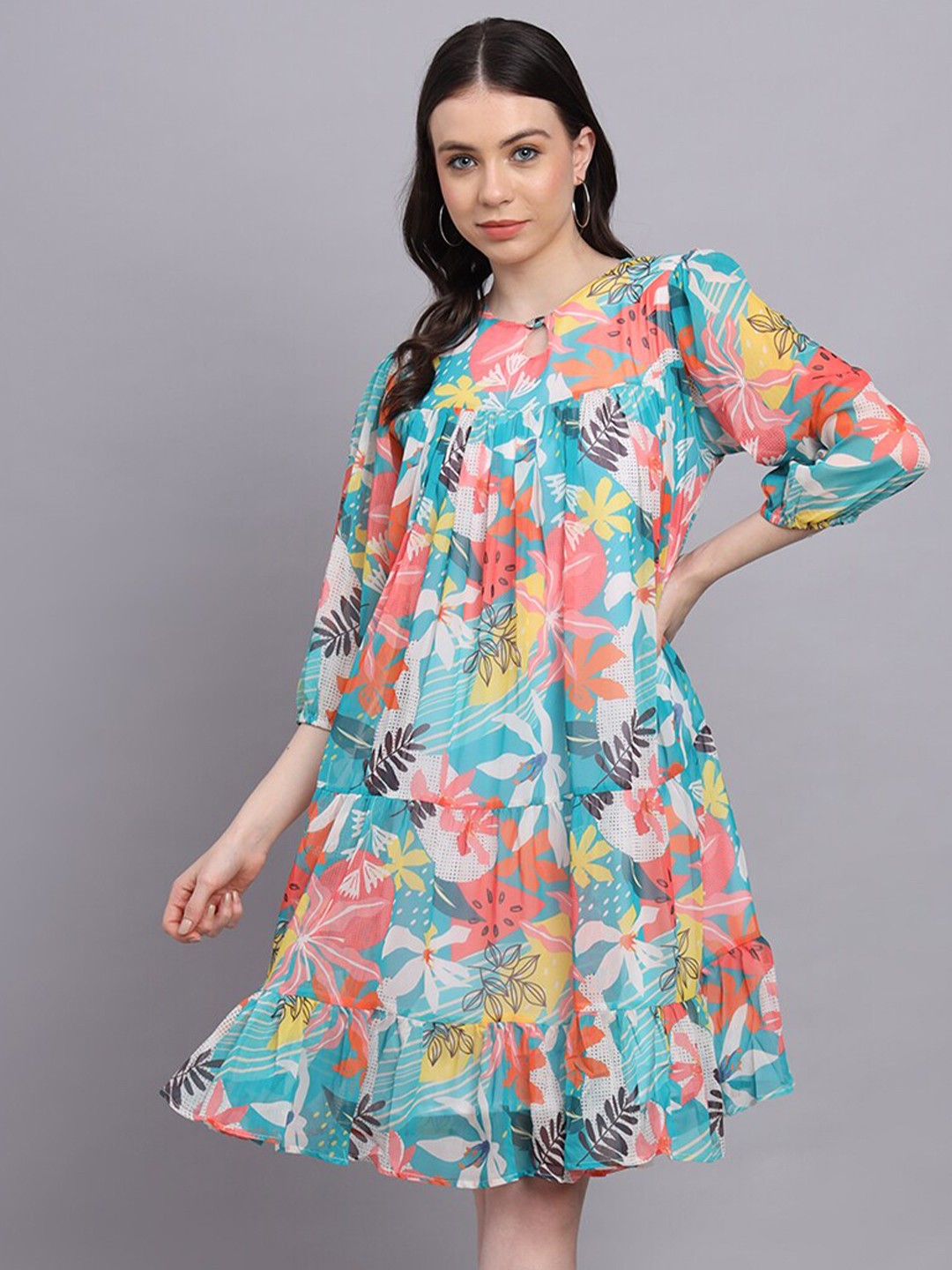 

Kiwie Floral Print Chiffon A-Line Dress, Multi