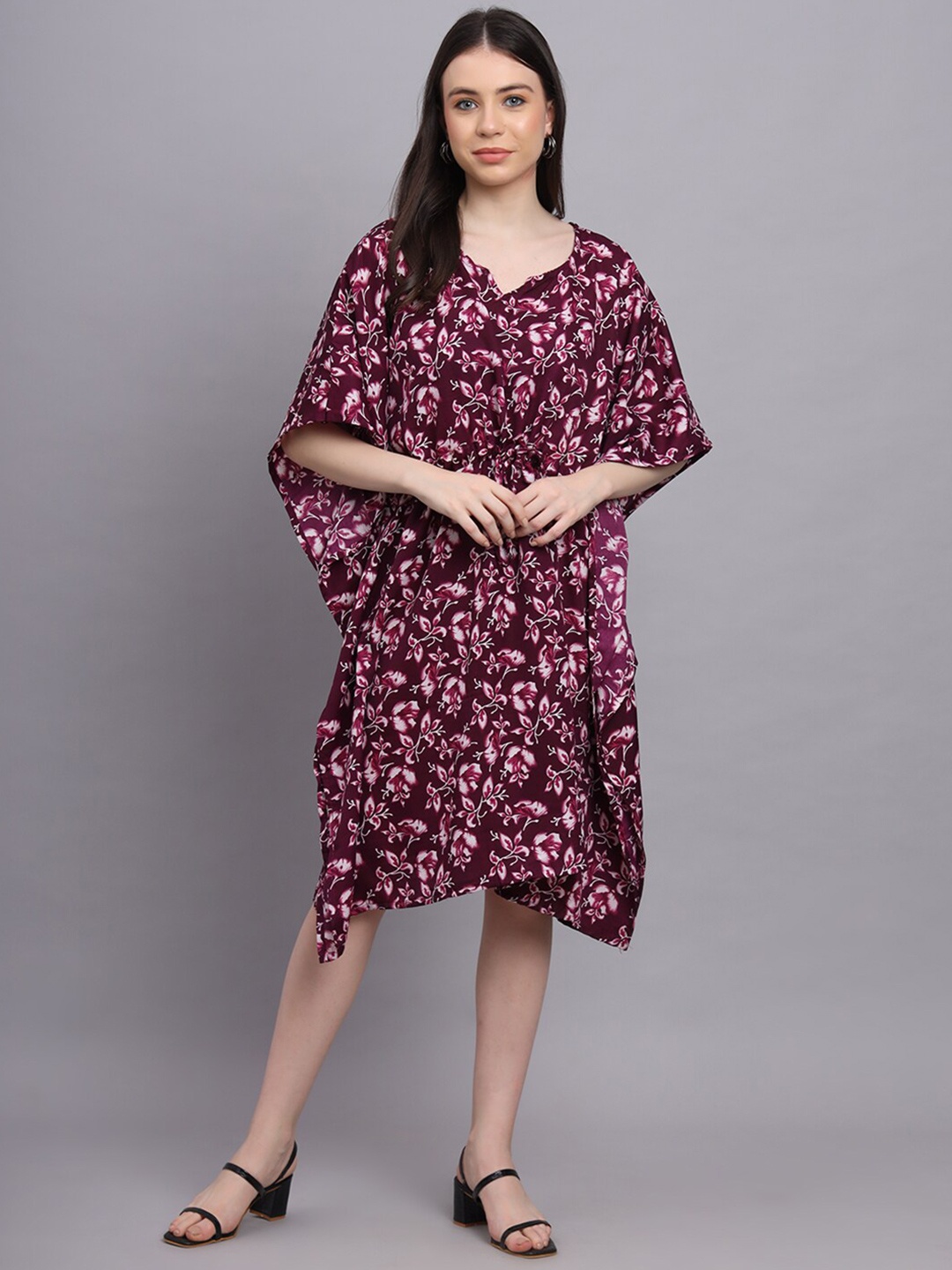

Kiwie Floral Print Crepe Kaftan Midi Dress, Purple