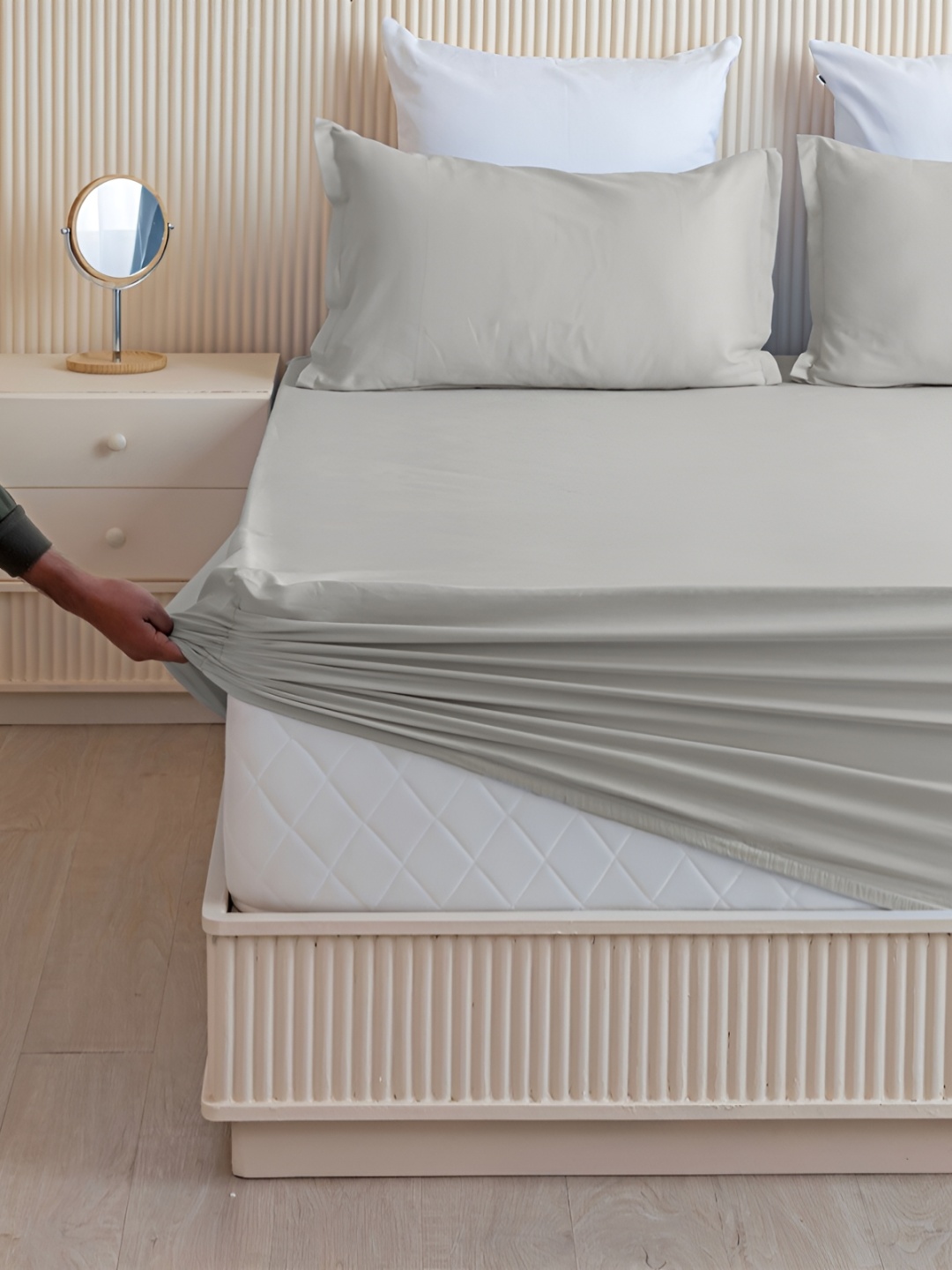 

HOMEMONDE Grey 210 TC Cotton King Fitted Bedsheet With 2 Pillow Covers