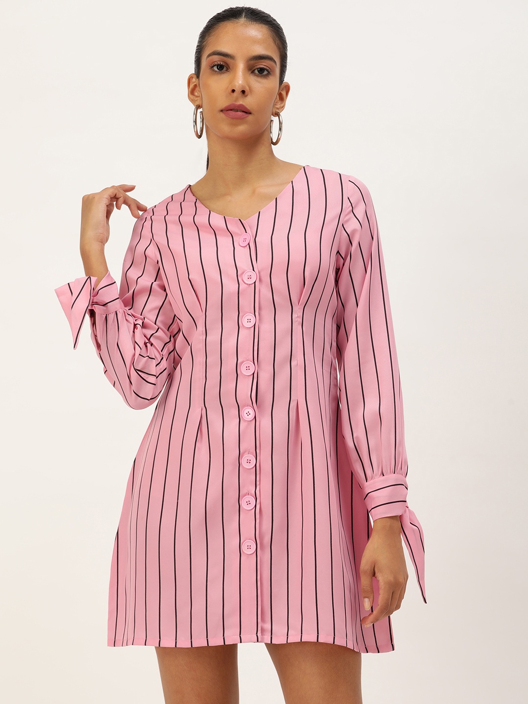 

ANVI Be Yourself Striped Crepe Shirt Mini Dress, Pink