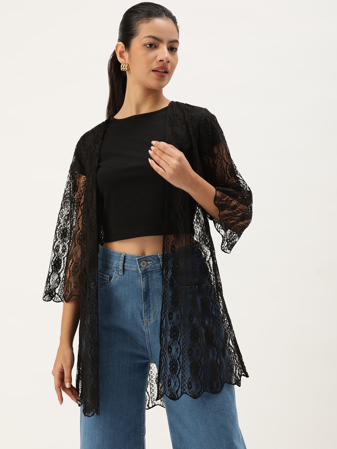 

ANVI Be Yourself Longline Open Front Shrug, Black