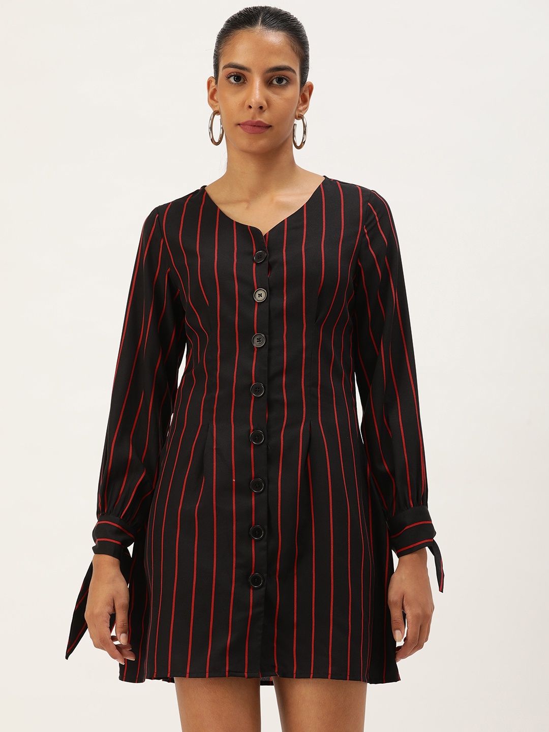 

ANVI Be Yourself Striped Crepe Shirt Dress, Black
