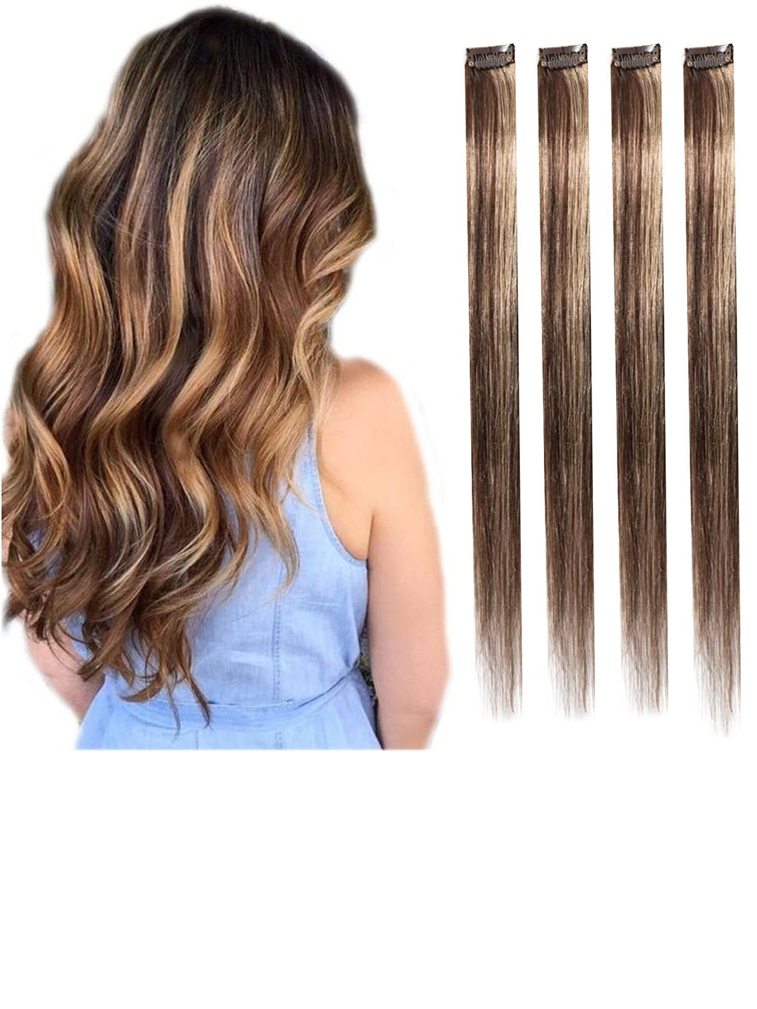 

BAESD 4 Piece Clip-In Hair Extension - Black & Gold-Toned