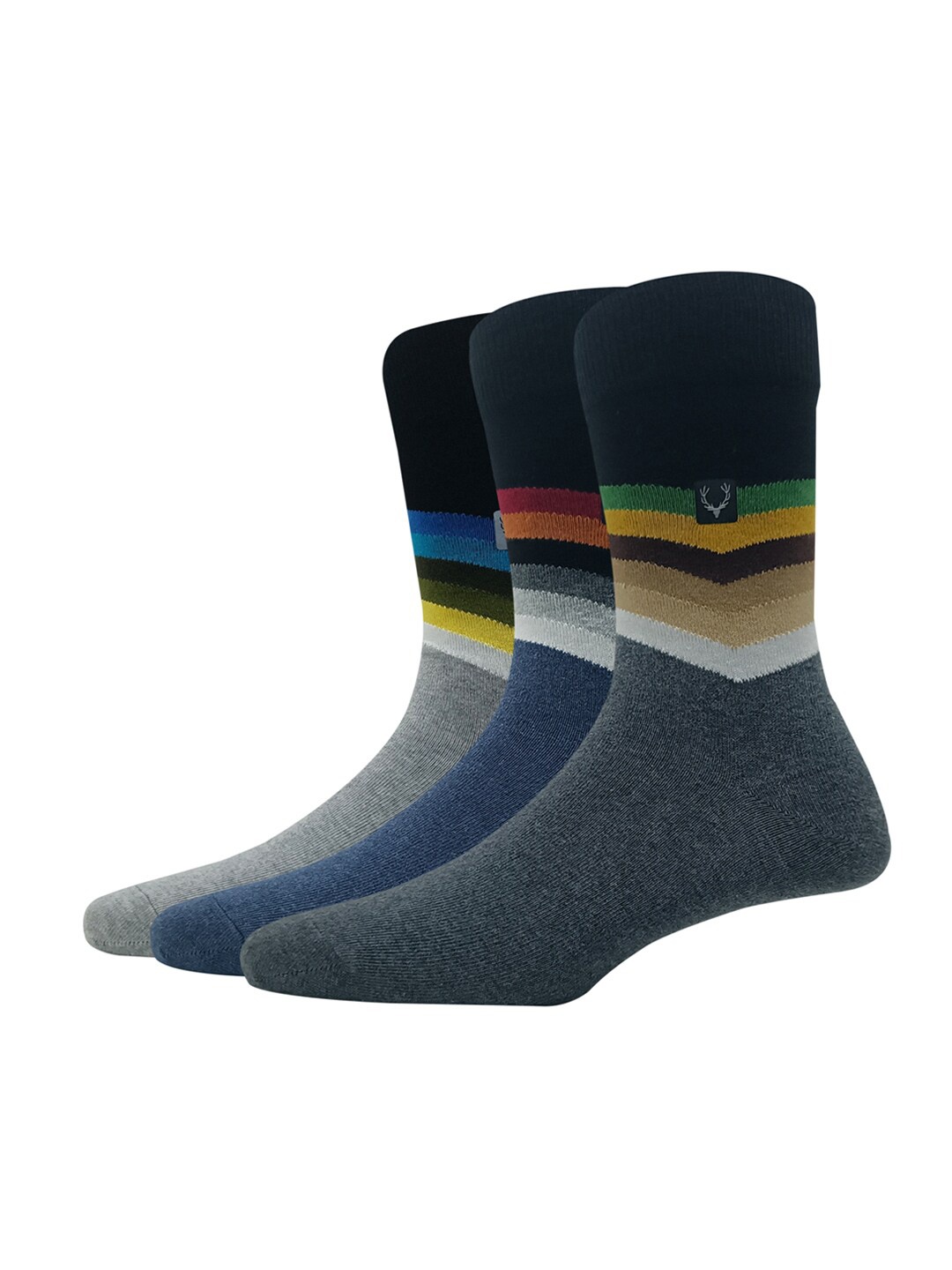 

Allen Solly Men Pack Of 3 Patterned Cotton Calf-Length Socks, Grey melange
