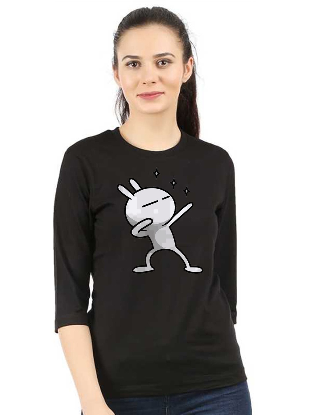 

Friskers Women Printed Applique T-shirt, Black
