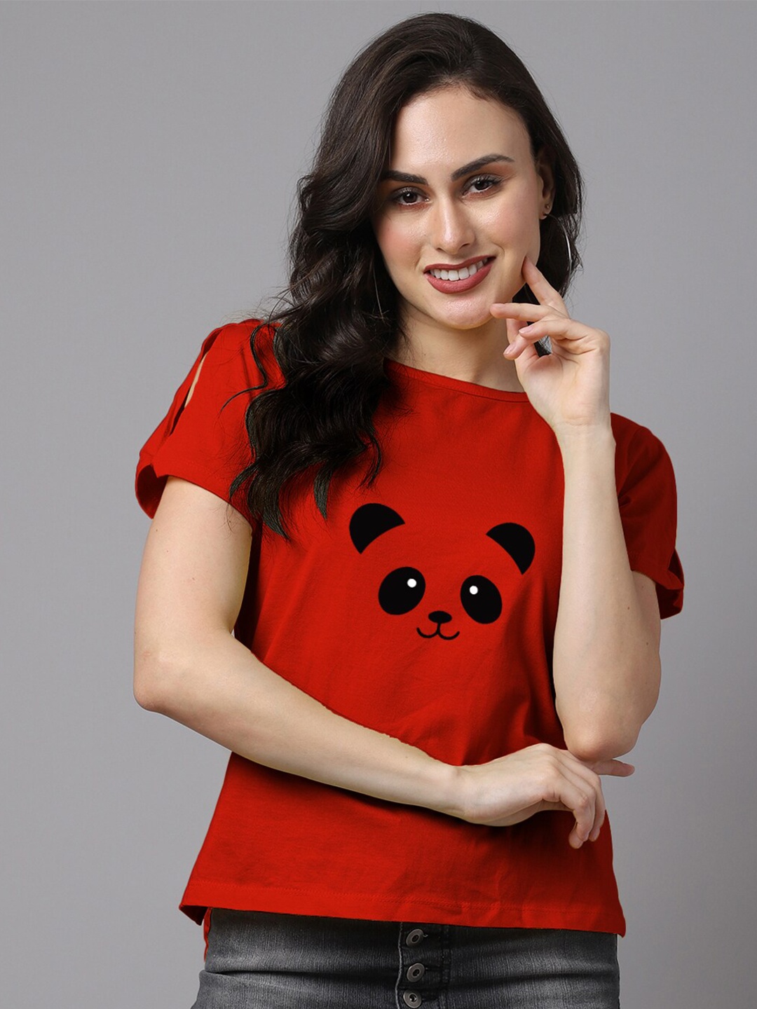 

Friskers Women Printed Pockets T-shirt, Red
