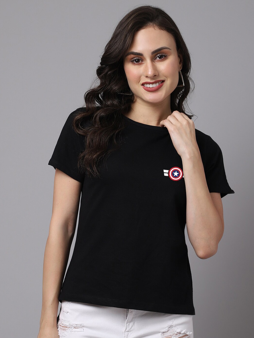 

Friskers Women Applique T-shirt, Black