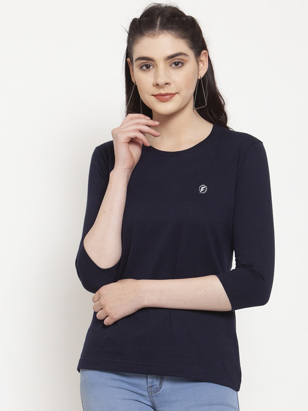 

Friskers Women Drop-Shoulder Sleeves Indigo T-shirt, Navy blue