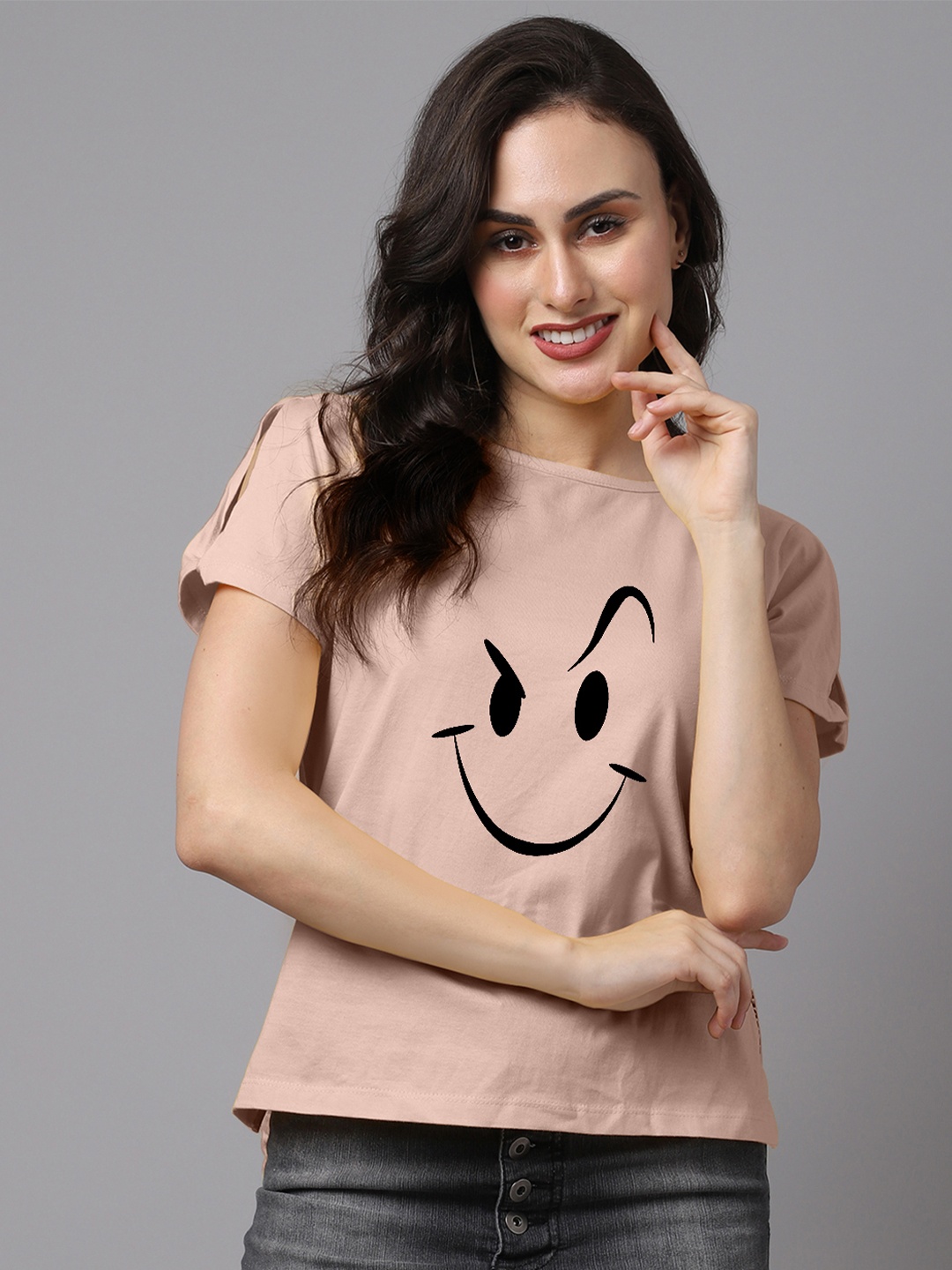 Friskers Women Printed Pockets T-shirt, Coral
