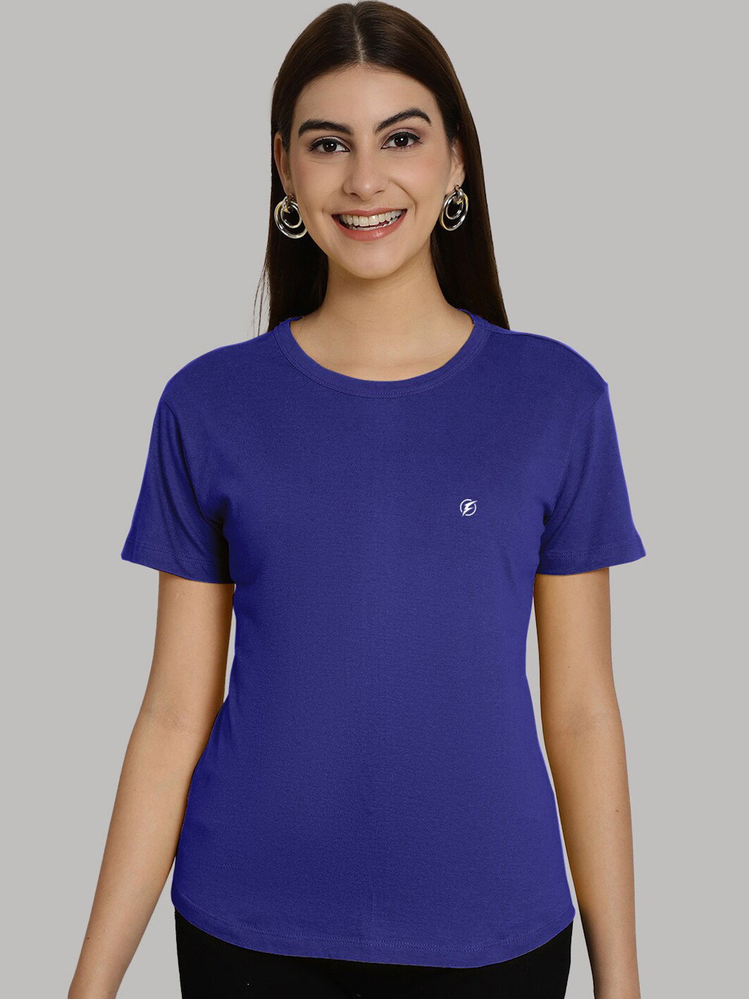 

Friskers Round Neck Regular Cotton T shirt, Blue