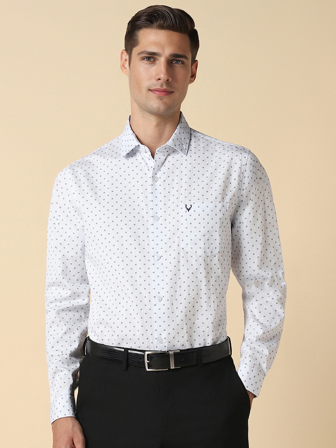 

Allen Solly Men Slim Fit Opaque Printed Formal Shirt, White