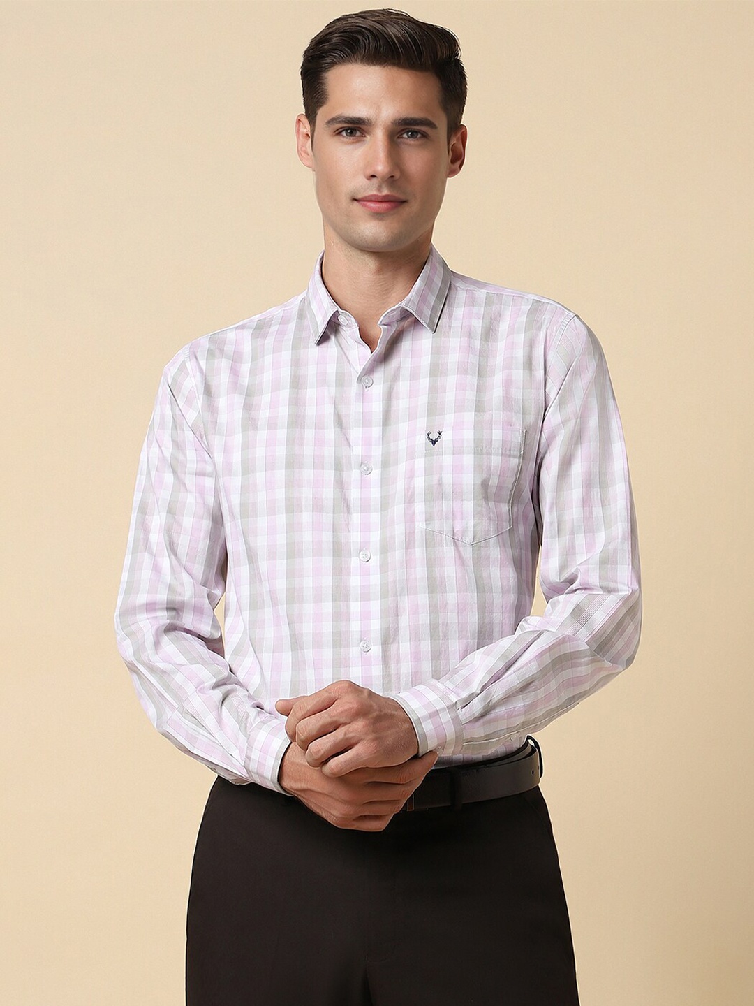 

Allen Solly Men Slim Fit Opaque Checked Formal Shirt, Pink