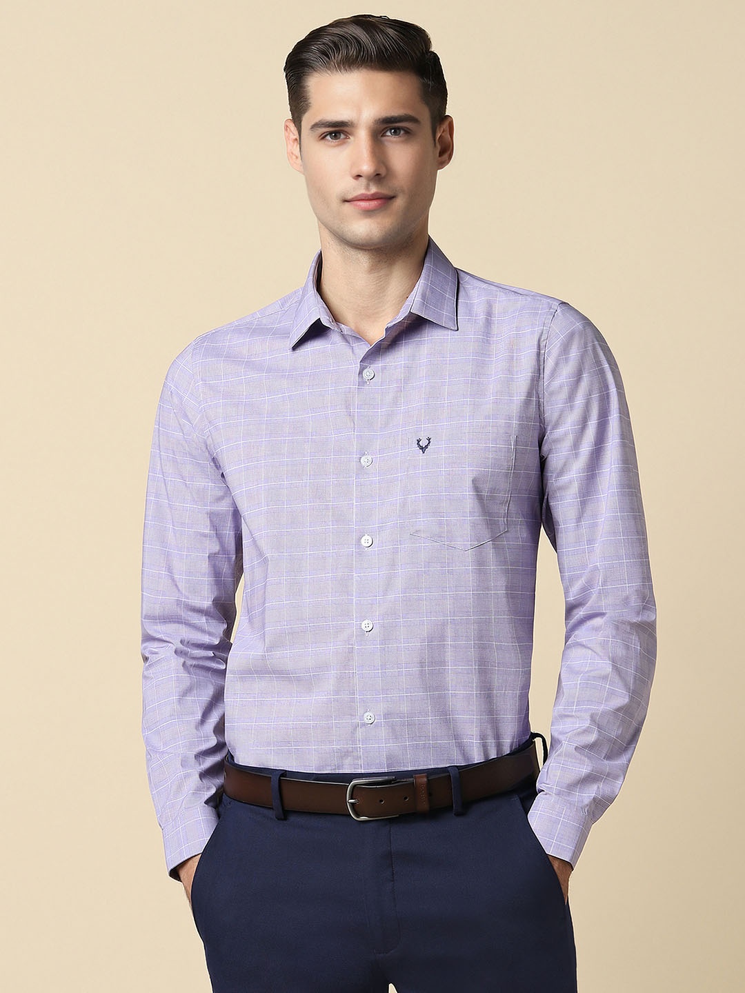 

Allen Solly Men Slim Fit Grid Tattersall Checks Opaque Checked Formal Shirt, Purple