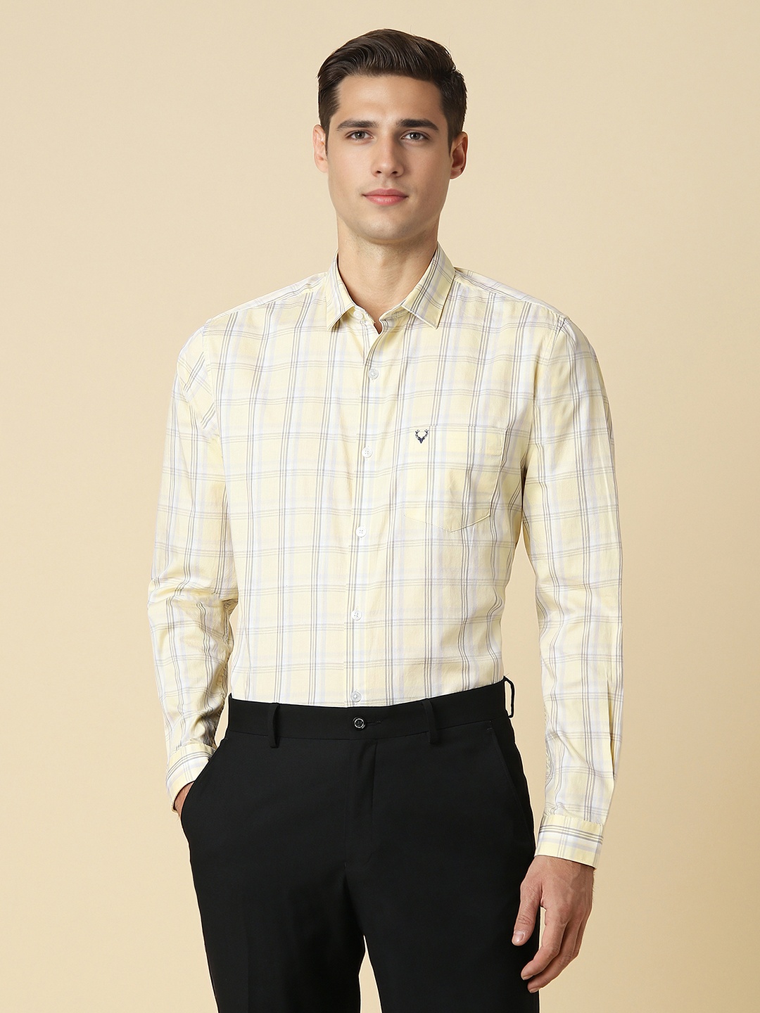 

Allen Solly Checked Cotton Spread Collar Long Sleeves Slim Fit Opaque Formal Shirt, Yellow