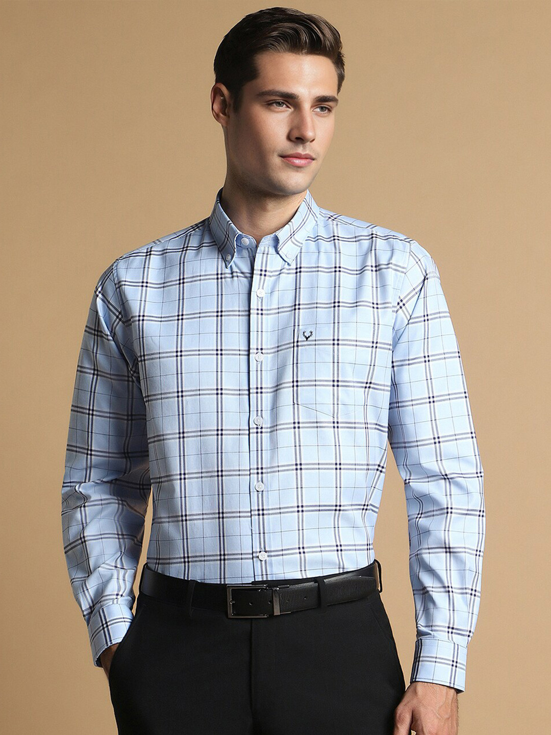 

Allen Solly Men Slim Fit Opaque Checked Formal Shirt, Blue