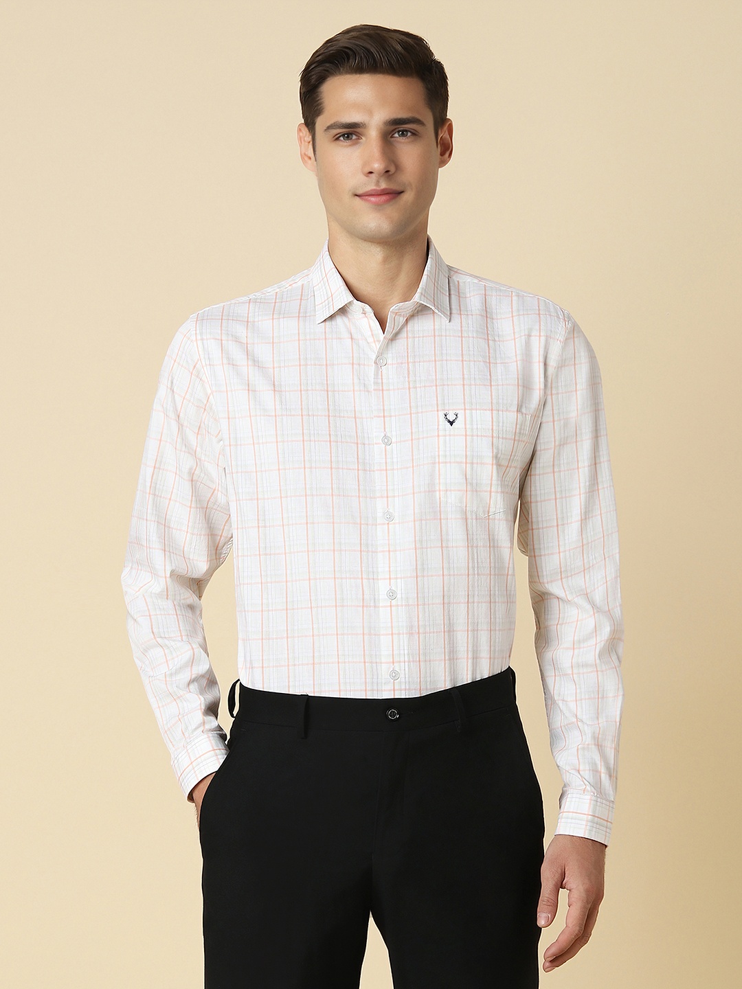 

Allen Solly Spread Collar Slim Fit Opaque Checked Cotton Formal Shirt, White