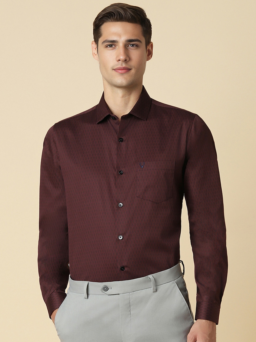 

Allen Solly Men Slim Fit Opaque Printed Formal Shirt, Maroon