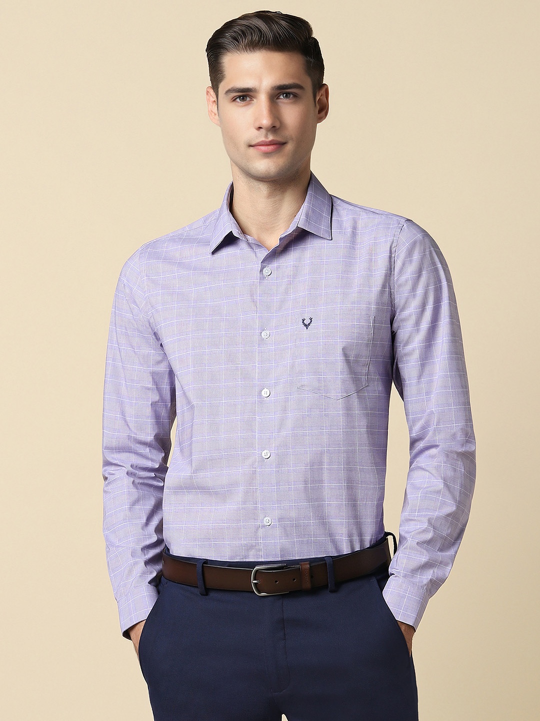 

Allen Solly Slim Fit Grid Tattersall Checked Cotton Formal Shirt, Purple