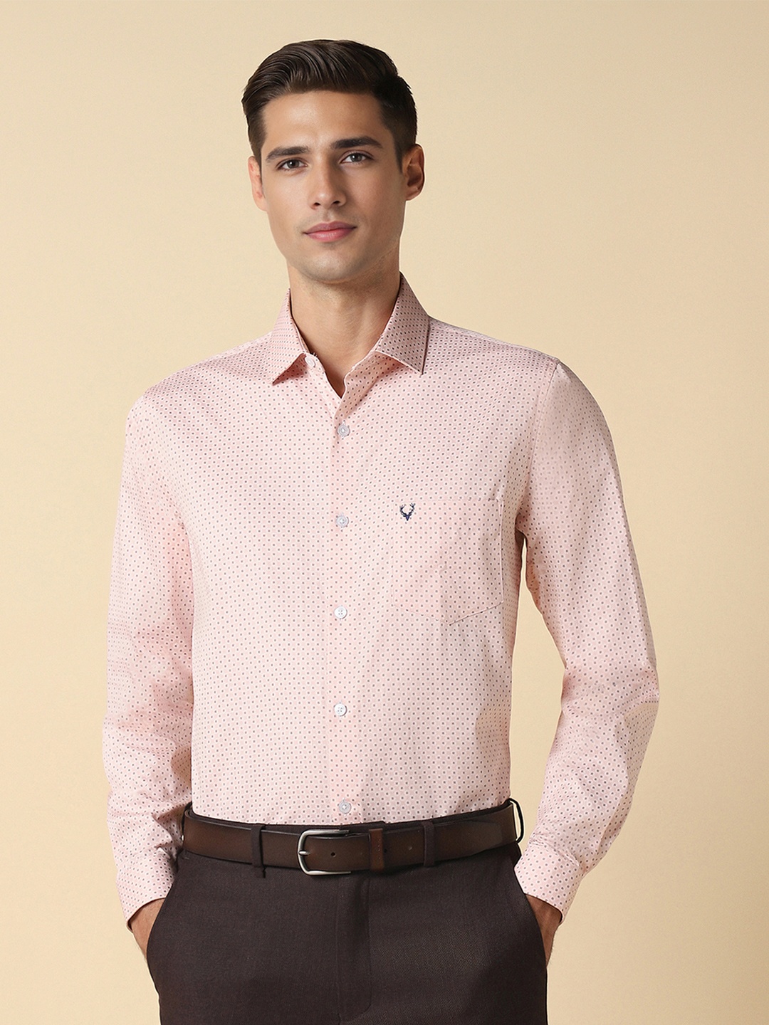 

Allen Solly Men Slim Fit Opaque Printed Formal Shirt, Pink