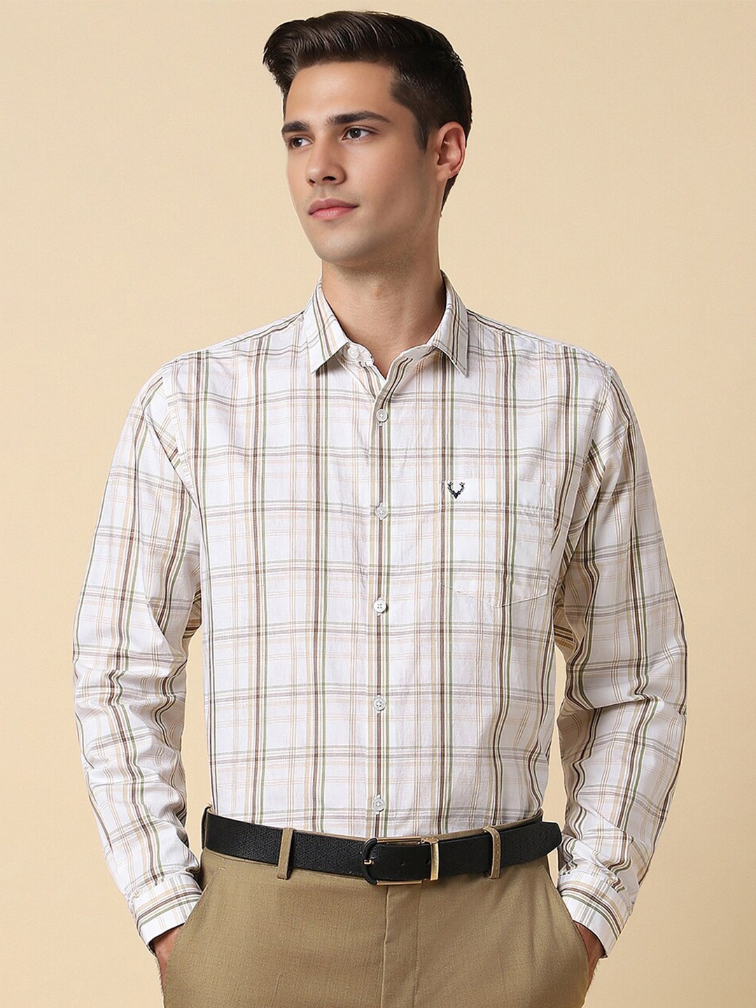 

Allen Solly Printed Full Sleeves Spread Collar Cotton Slim Fit Formal Shirt, White