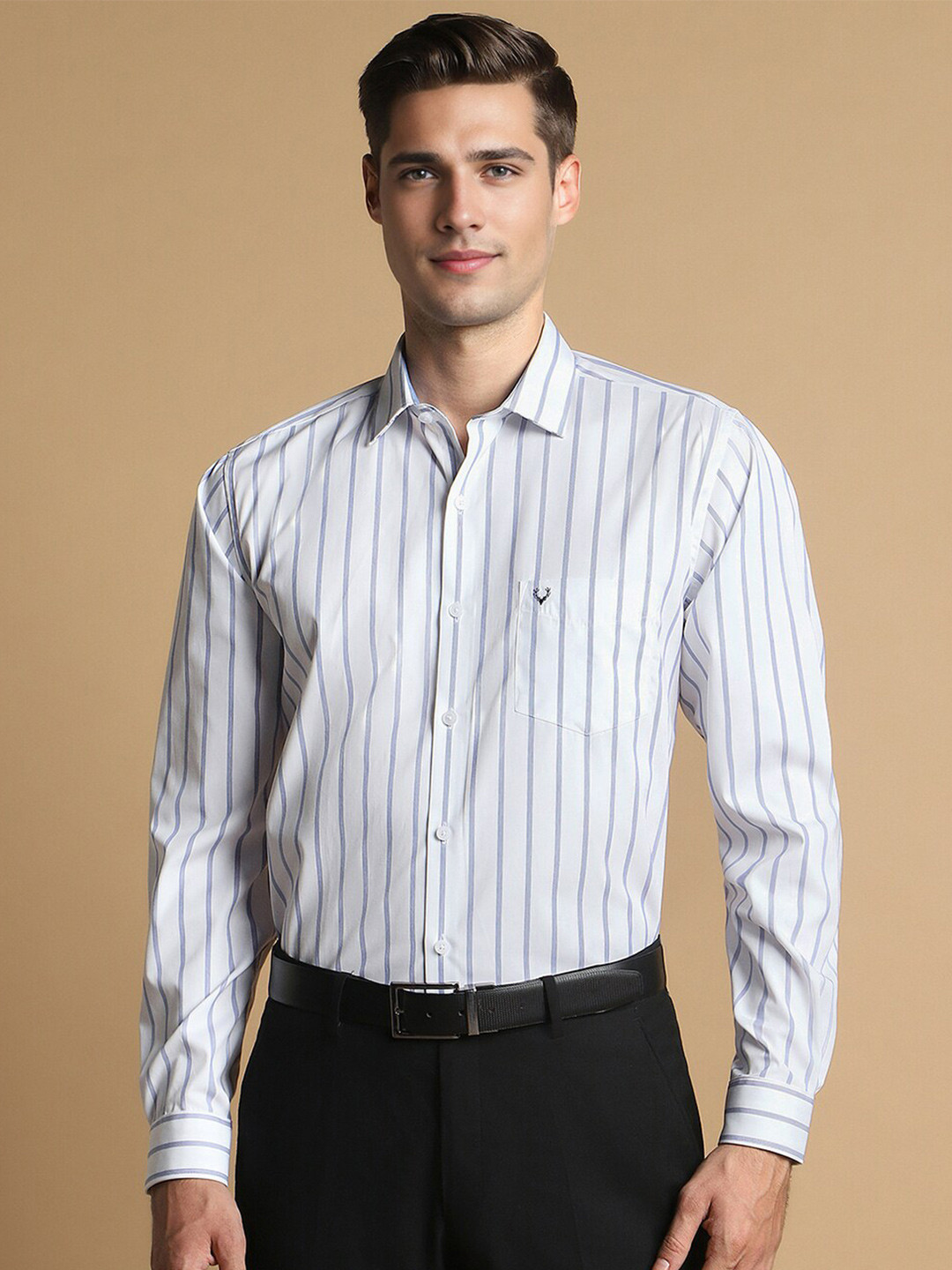 

Allen Solly Stripe Printed Full Sleeves Spread Collar Cotton Slim Fit Formal Shirt, White