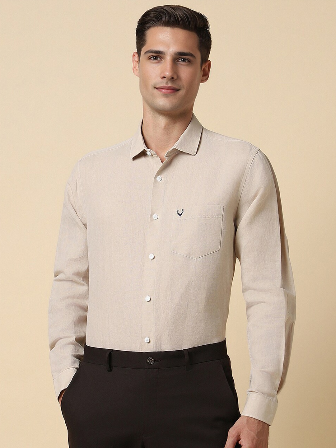 

Allen Solly Full Sleeves Spread Collar Slim Fit Formal Shirt, Beige