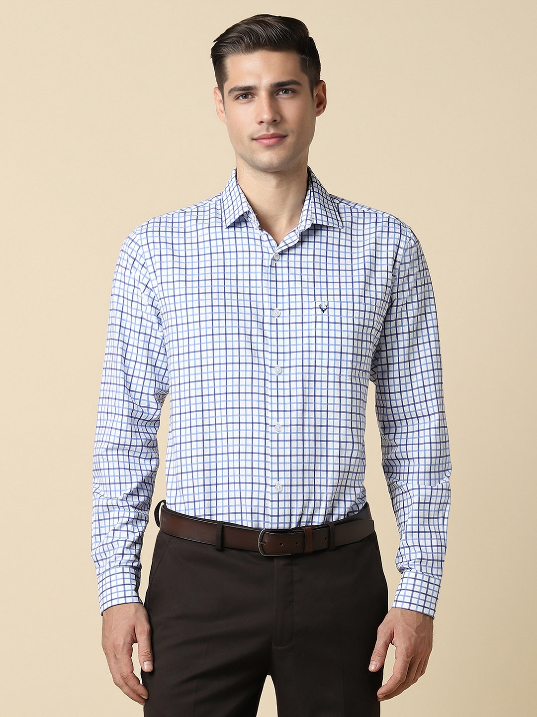 

Allen Solly Men Slim Fit Opaque Checked Formal Shirt, Blue