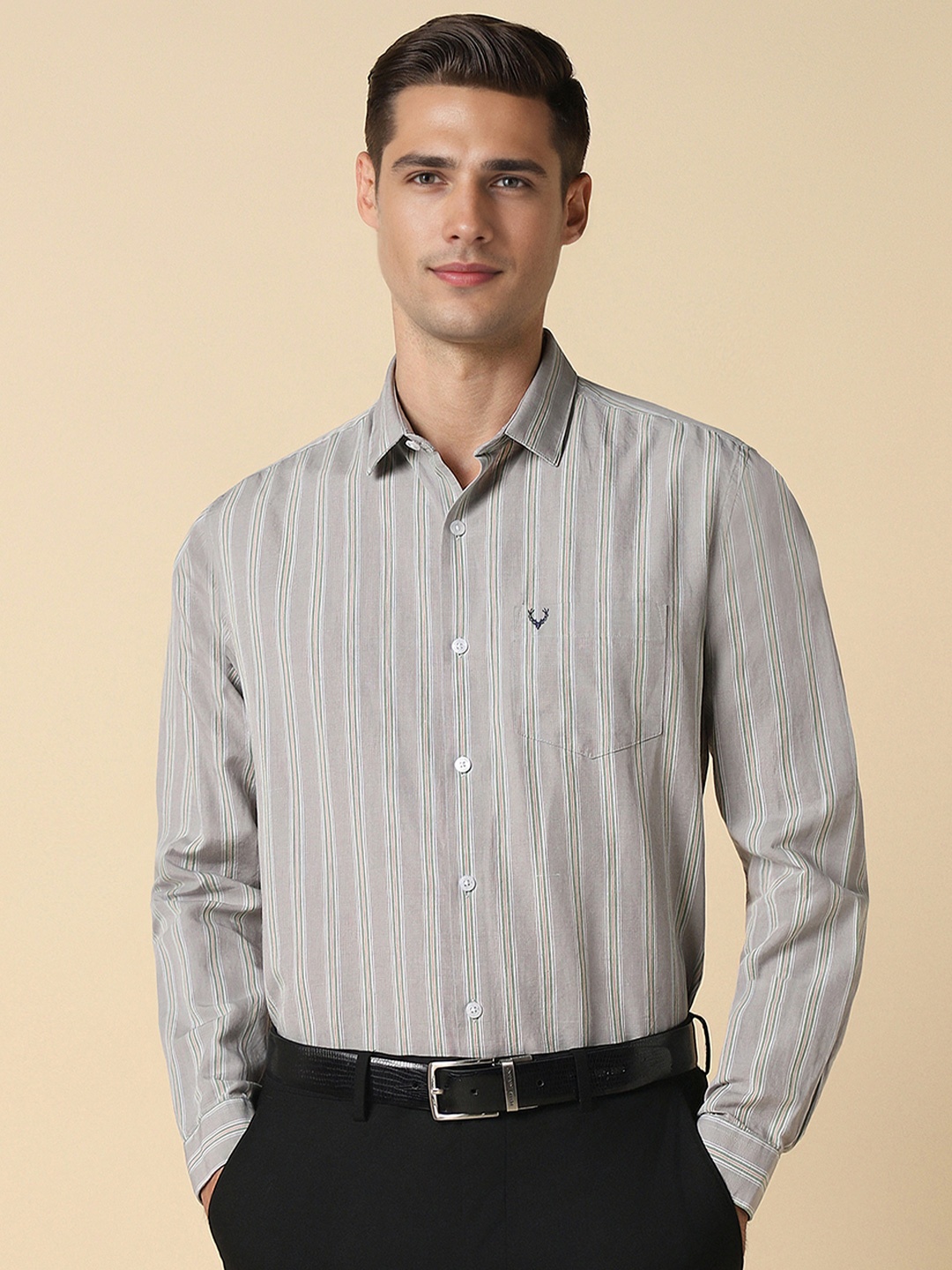 

Allen Solly Men Slim Fit Opaque Striped Formal Shirt, Grey