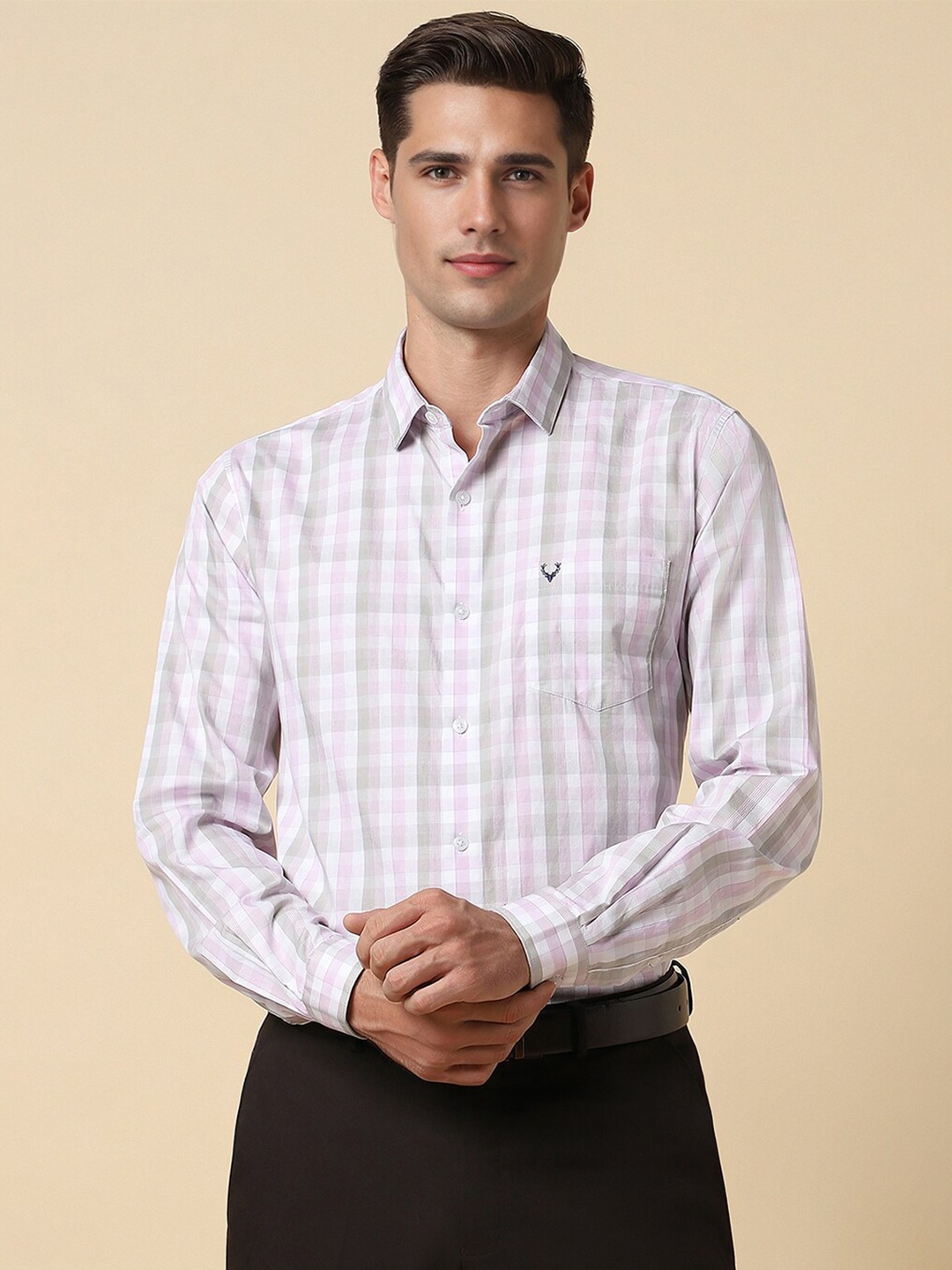 

Allen Solly Men Slim Fit Opaque Checked Formal Shirt, Pink