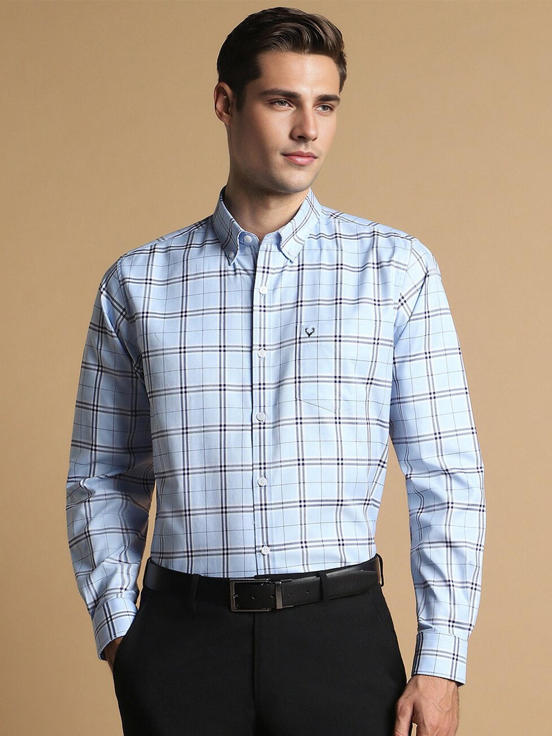 

Allen Solly Men Slim Fit Opaque Checked Formal Shirt, Blue