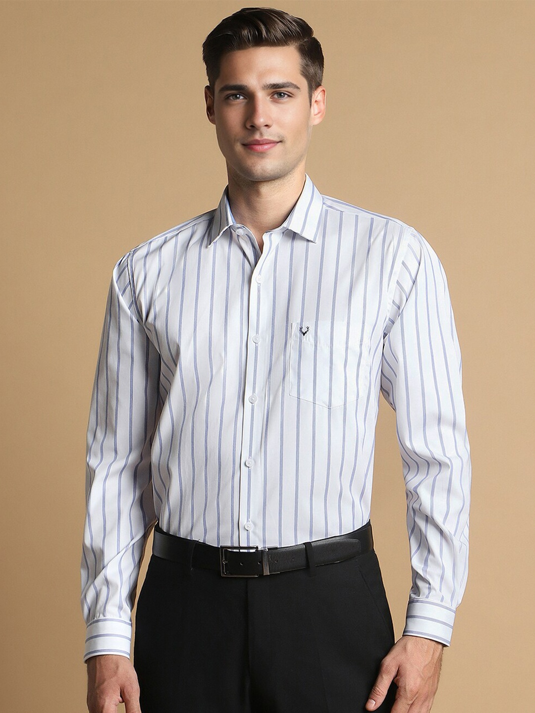 

Allen Solly Men Slim Fit Opaque Striped Formal Shirt, White