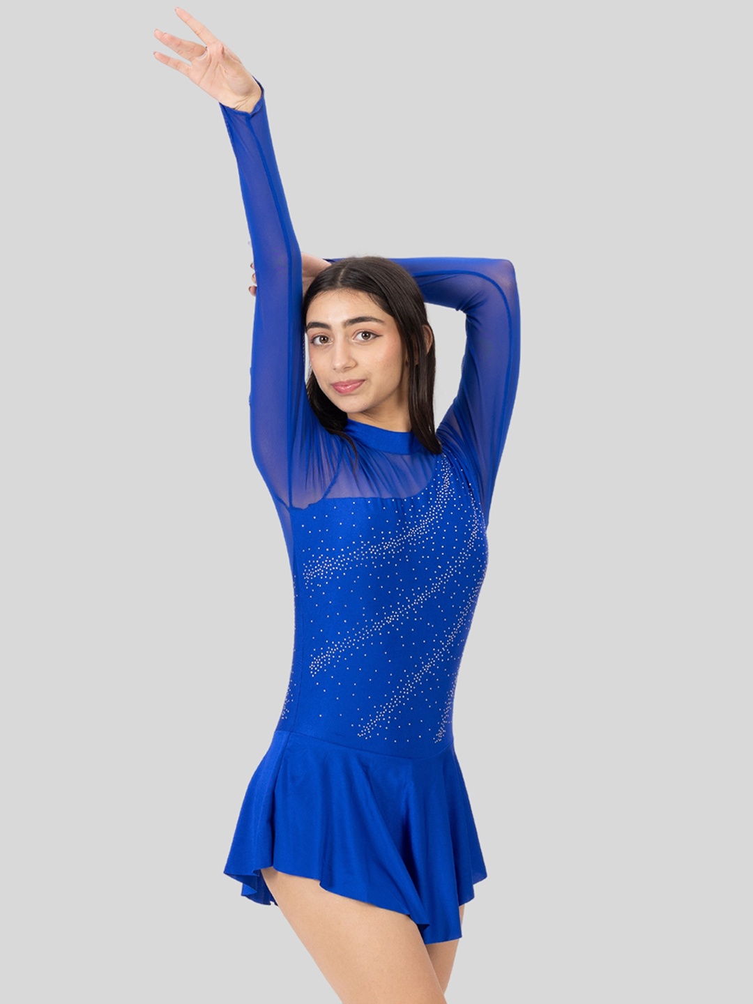 

IKAANYA High Neck Fit & Flare Leotard Dress Bodysuit, Blue