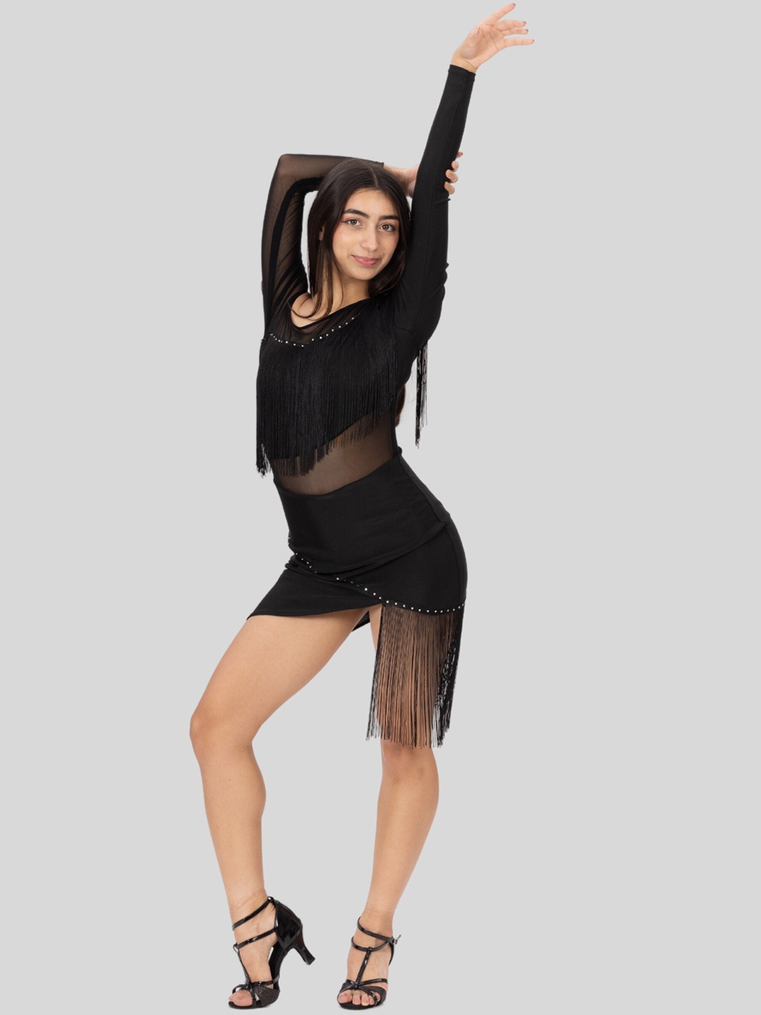 

IKAANYA Embellished One Shoulder Latin Tango Leotard Dance Dress, Black