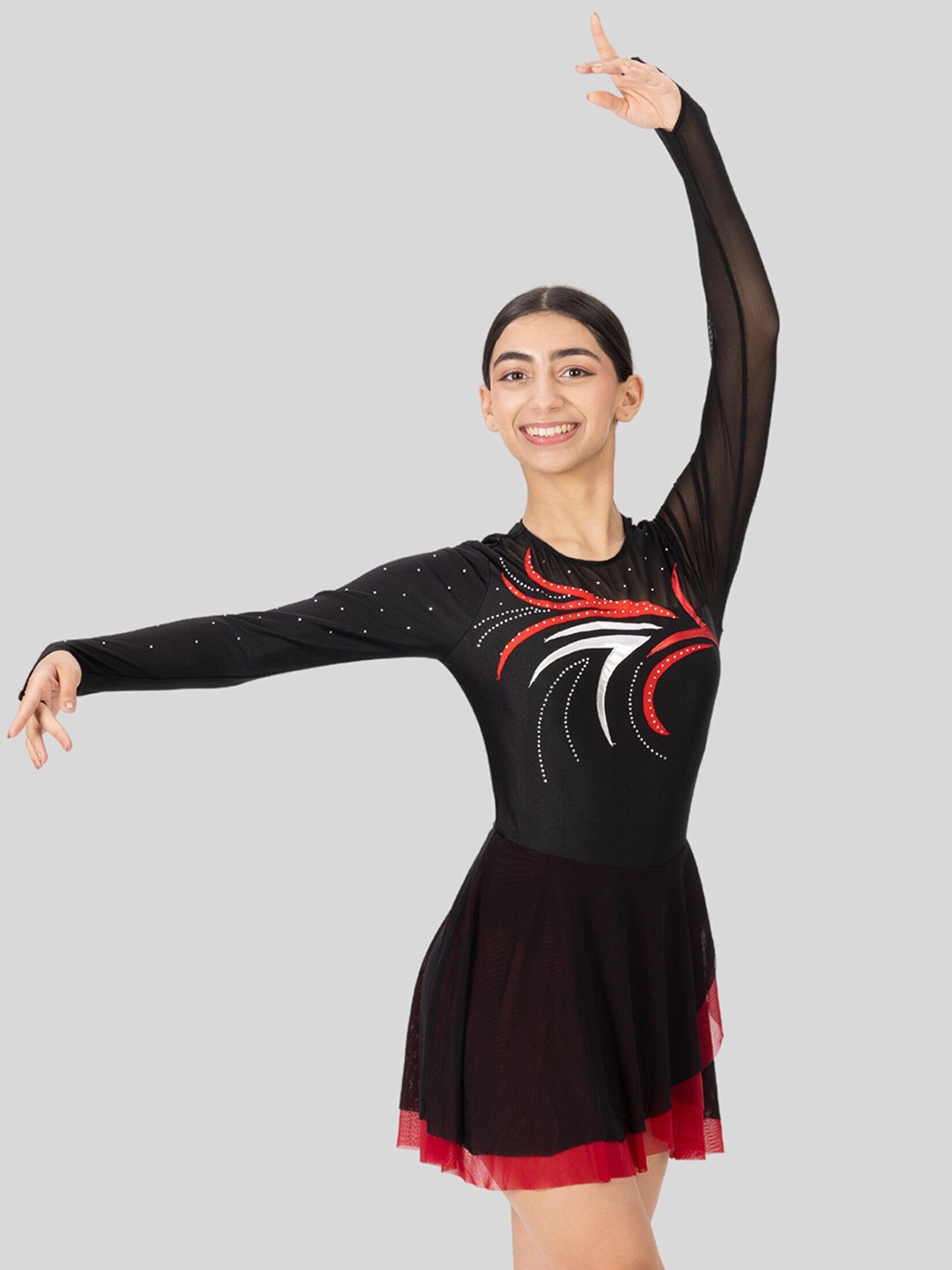 

IKAANYA Printed Fit and flare Leotard Dress, Red