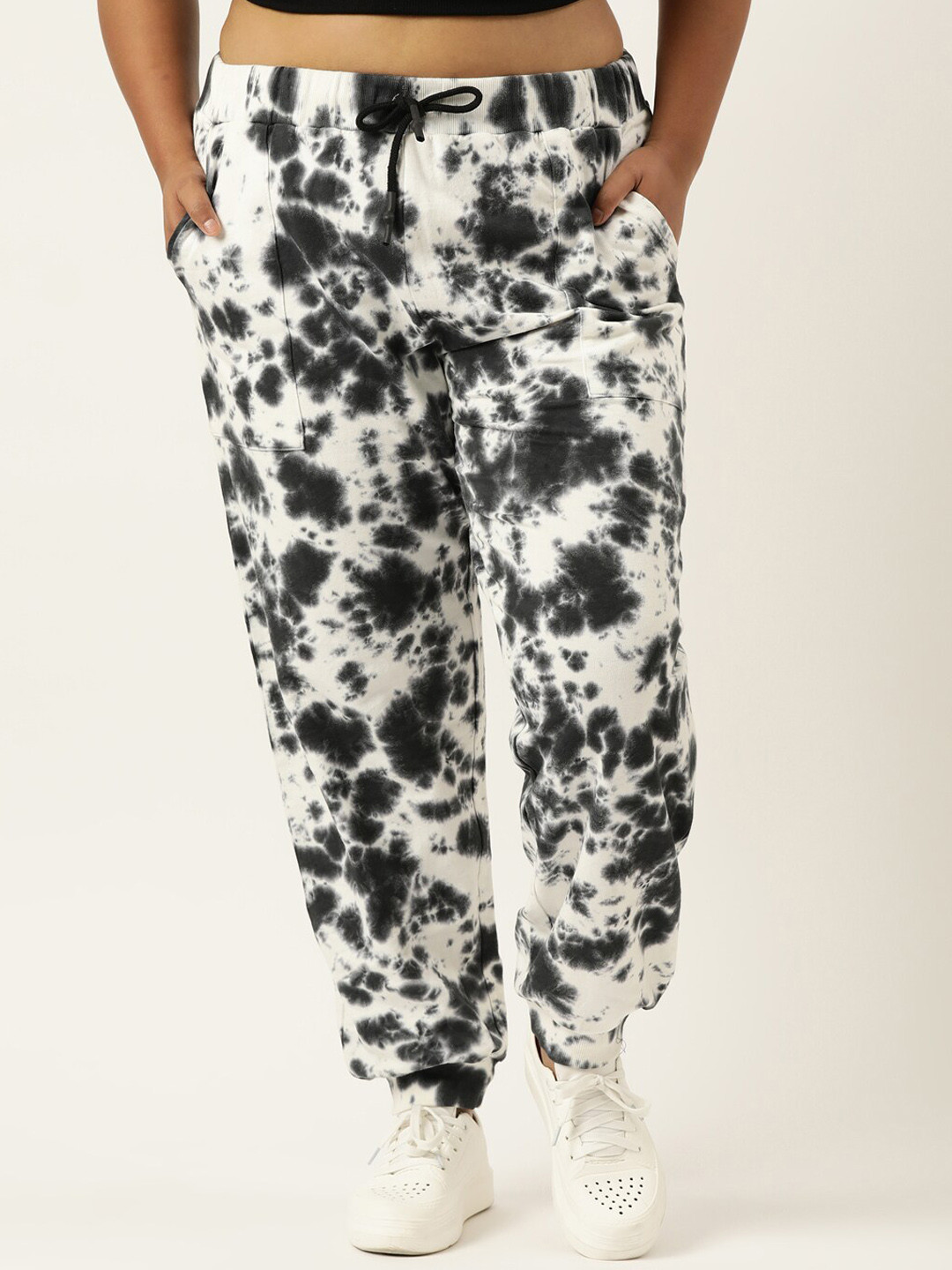 

MARCA Bold Women Plus Size Tie and Dye Printed Cotton Regular Joggers, Black