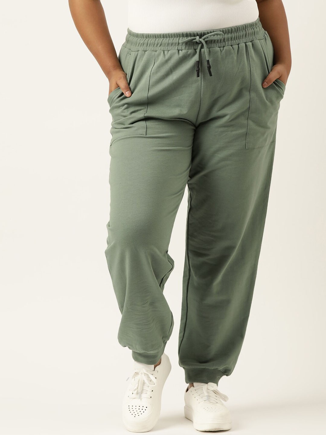 

MARCA Bold Women Plus Size Mid-Rise Cotton Regular Joggers, Green