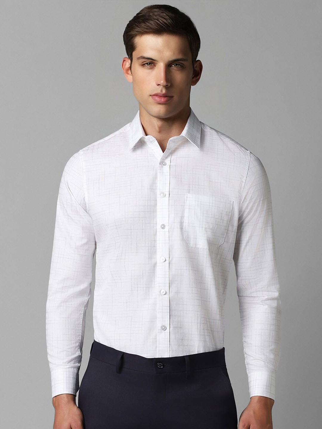 

Louis Philippe Men Slim Fit Opaque Checked Formal Shirt, White