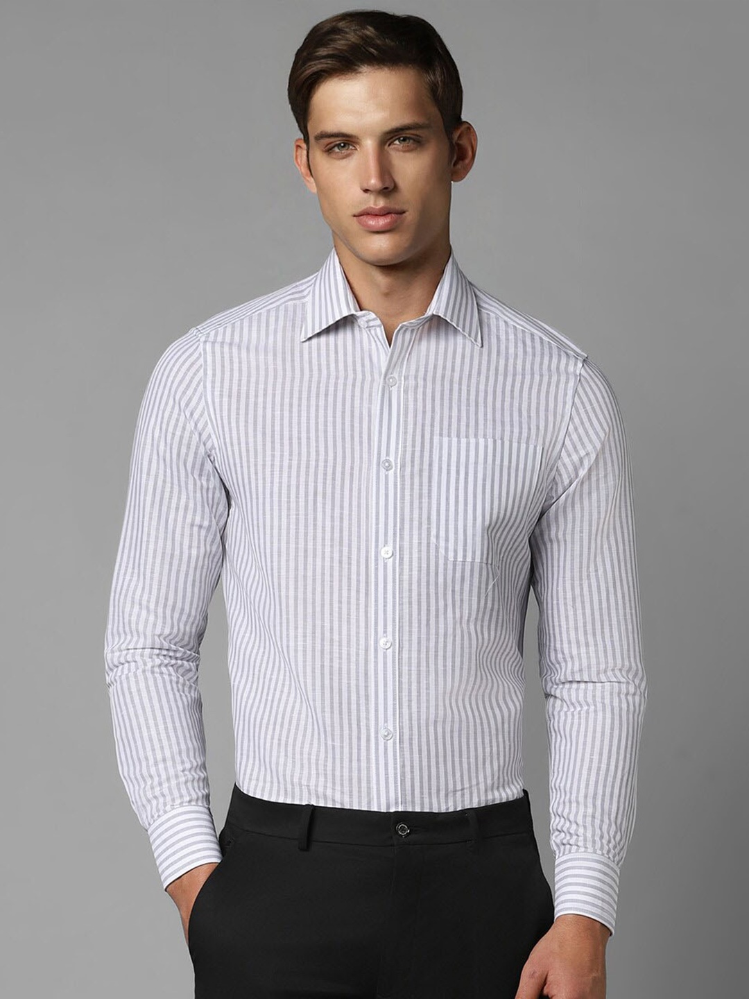 

Louis Philippe Men Opaque Striped Formal Shirt, White